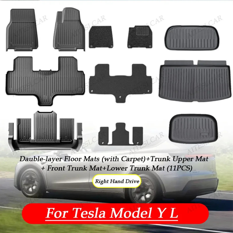 For Tesla Model Y L Launch 2026 Juniper 2025+ TPE Car Floor Mats Pedals Luggage Trunk Mat Set Four Seasons Waterproof Anti-S